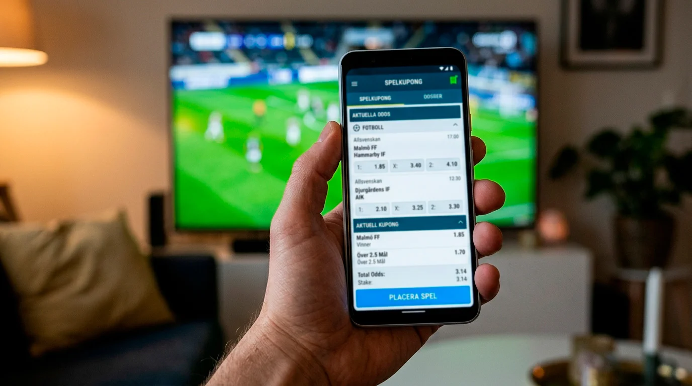 Mobilskärm som visar ett Bet Builder-gränssnitt med flera marknader för en Allsvenskan-match